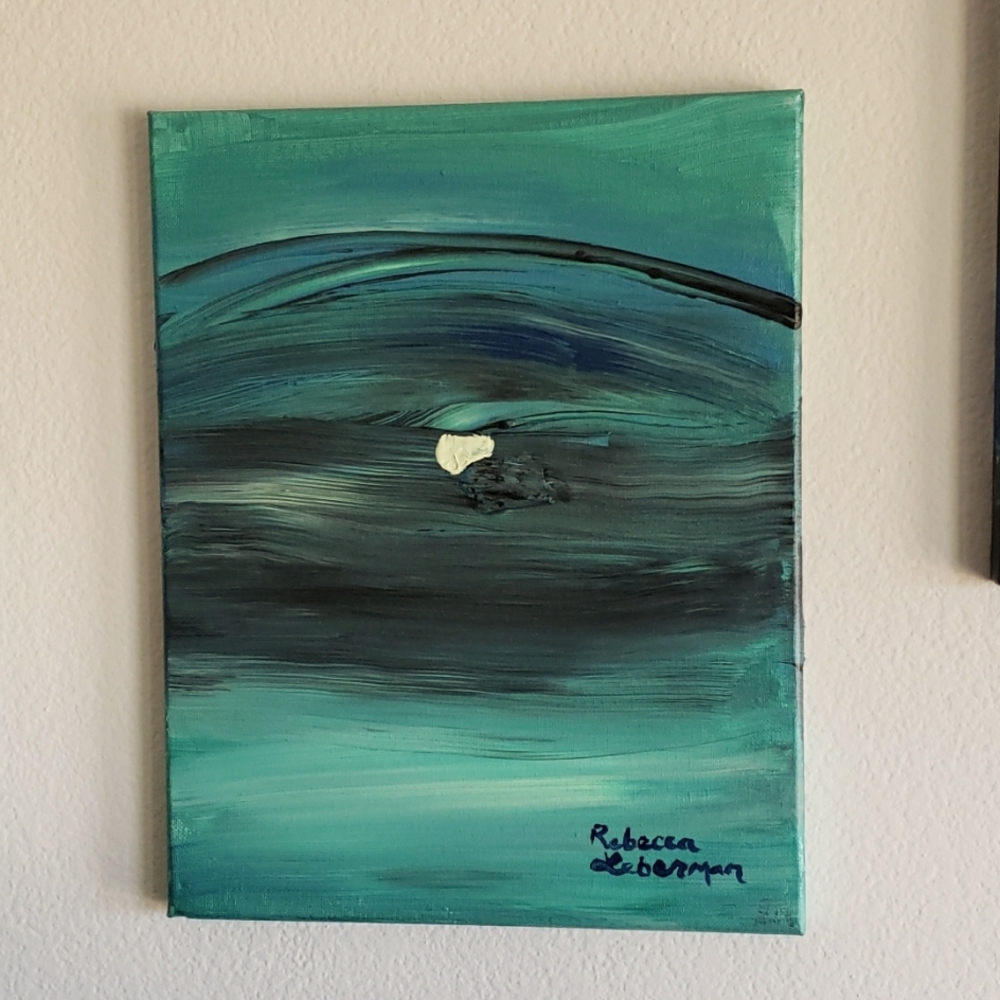 Painting Original Artwork 11X14 Acrylic on Canvas "Moonset Over Tillamook Bay"